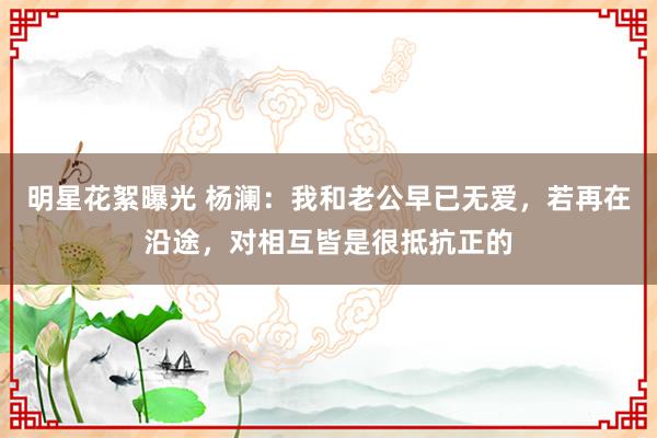 明星花絮曝光 杨澜：我和老公早已无爱，若再在沿途，对相互皆是很抵抗正的